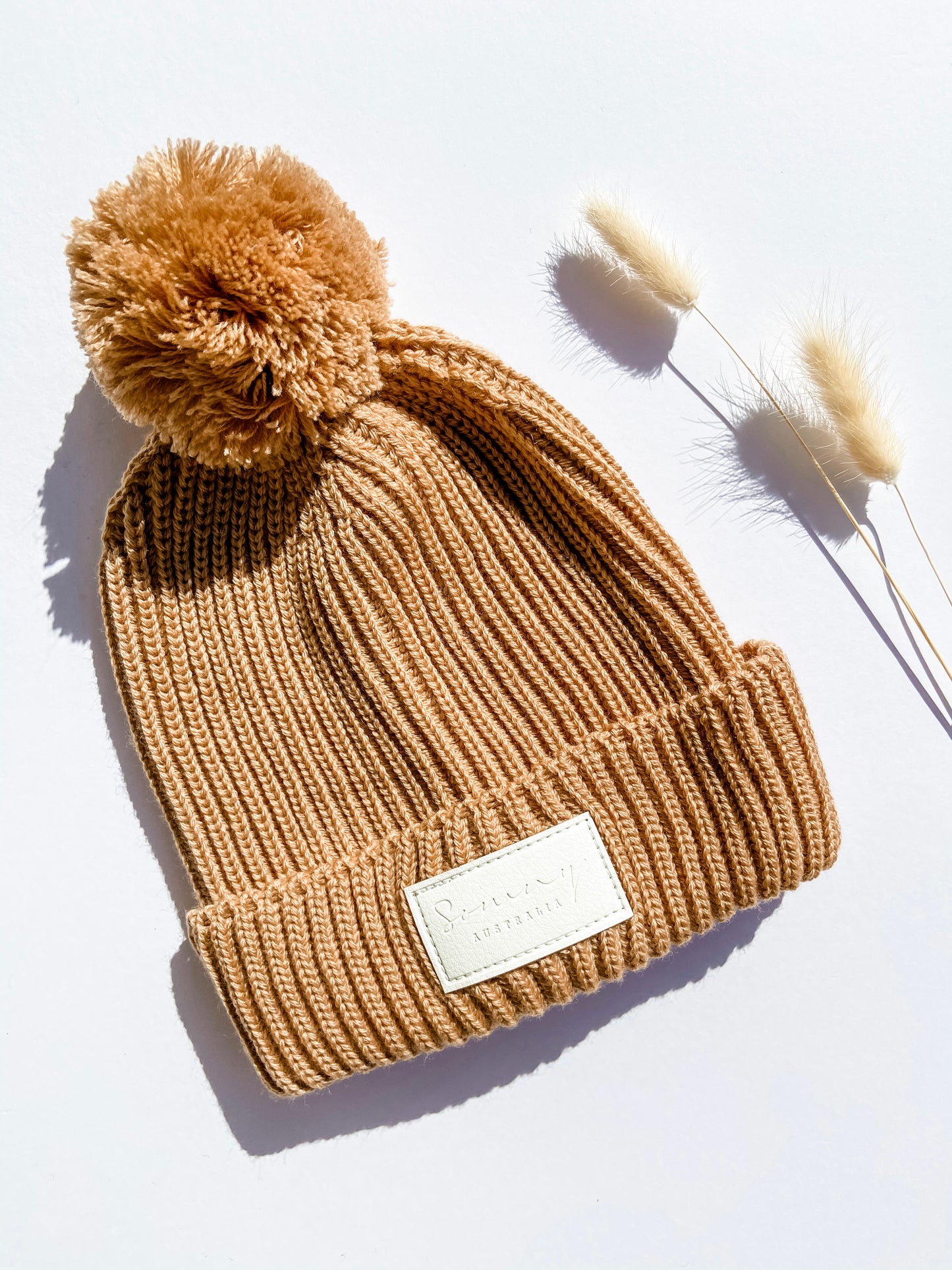 Tan Beanie with PomPom